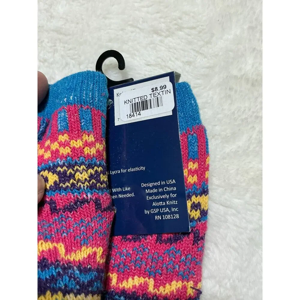 Alotta Knitz Sherpa Fleece Lined Texting Gloves Knit Multicolor NWT One Size